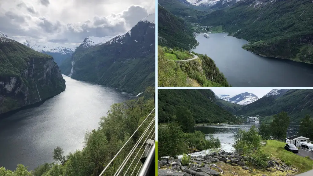 Prom pasażerski płynący przez fiord Geiranger w Norwegii