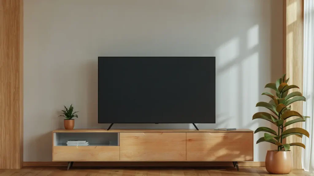 Minimalizm w salonie – prosta szafka pod telewizor
