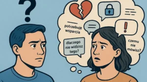 Animacja kobiety i mężczyzny rozmawiających w trudnej relacji, symbol komunikacji i emocji