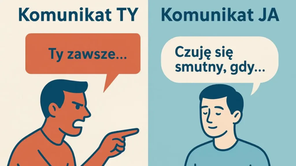 Porównanie komunikatu „ty zawsze” i komunikatu „ja czuję się źle, gdy…” – przykład zdrowej komunikacji