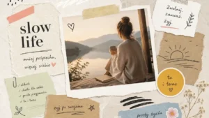 Kobieta siedzi z filiżanką kawy i spokojnie delektuje się chwilą. Zdjęcie nawiązuje do idei slow life – stylu życia opartego na zwolnieniu tempa, uważności i czerpaniu radości z codziennych, prostych momentów. Mniej pośpiechu, mniej stresu, więcej obecności tu i teraz.