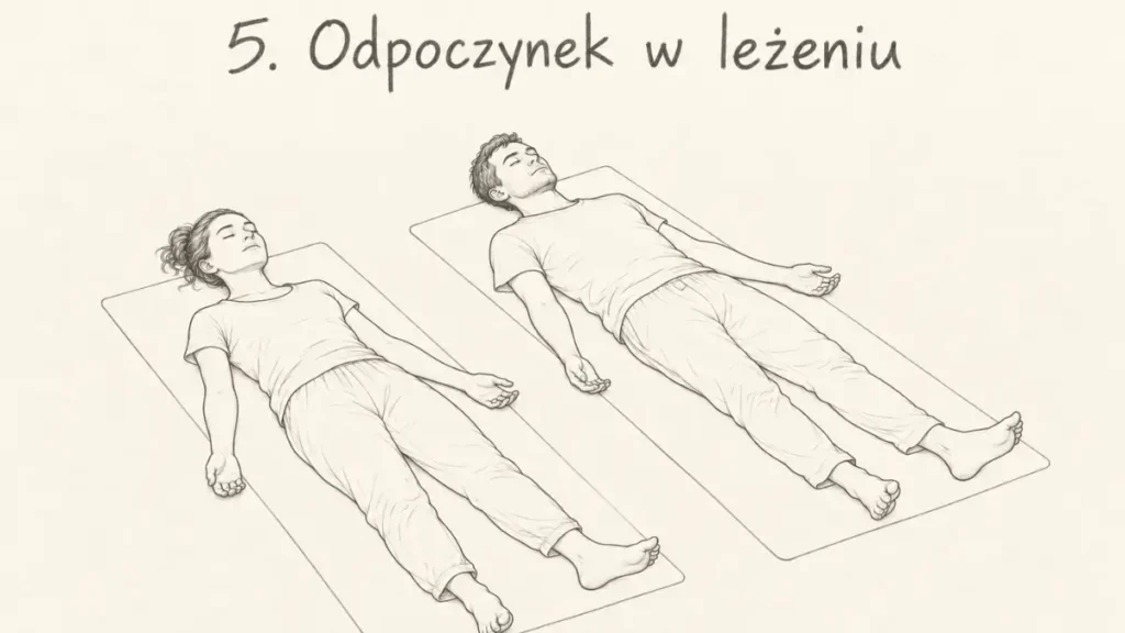 Kobieta i mężczyzna leżący na plecach na osobnych matach, z rękami swobodnie obok tułowia